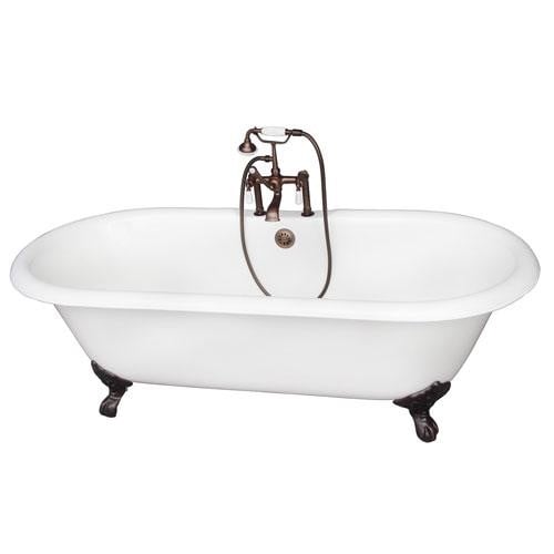 BARCLAY TKCTDRH-ORB1 DUET 67 3/4 INCH CAST IRON FREESTANDING CLAWFOOT SOAKER BATHTUB WITH PORCELAIN LEVER TUB FILLER AND HANDSHOWER IN OIL RUBBED BRONZE