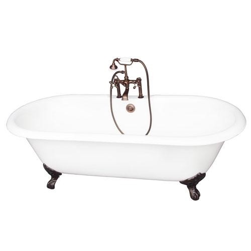 BARCLAY TKCTDRH-ORB2 DUET 67 3/4 INCH CAST IRON FREESTANDING CLAWFOOT SOAKER BATHTUB WITH METAL CROSS TUB FILLER AND HANDSHOWER IN OIL RUBBED BRONZE