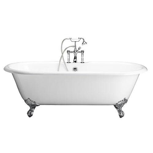 BARCLAY TKCTDRH61-CP1 COLUMBUS 60 INCH CAST IRON FREESTANDING CLAWFOOT SOAKER BATHTUB WITH PORCELAIN LEVER TUB FILLER AND HANDSHOWER IN CHROME