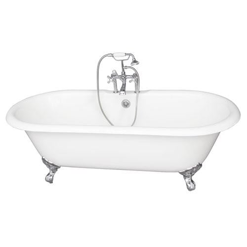 BARCLAY TKCTDRH61-CP2 COLUMBUS 60 INCH CAST IRON FREESTANDING CLAWFOOT SOAKER BATHTUB WITH METAL CROSS HANDLE TUB FILLER AND HANDSHOWER IN CHROME