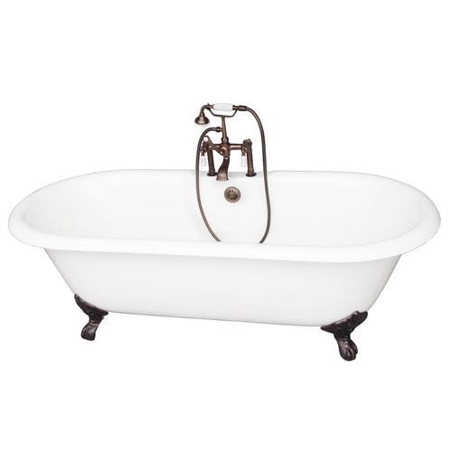 BARCLAY TKCTDRH61-ORB1 COLUMBUS 60 INCH CAST IRON FREESTANDING CLAWFOOT SOAKER BATHTUB WITH PORCELAIN LEVER TUB FILLER AND HANDSHOWER IN OIL RUBBED BRONZE