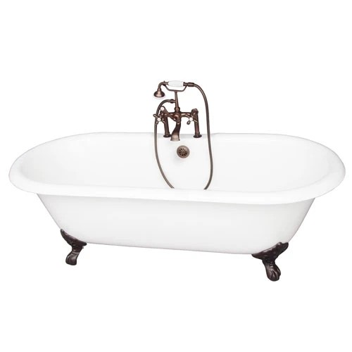 BARCLAY TKCTDRH61-ORB2 COLUMBUS 60 INCH CAST IRON FREESTANDING CLAWFOOT SOAKER BATHTUB WITH METAL CROSS HANDLE TUB FILLER AND HANDSHOWER IN OIL RUBBED BRONZE