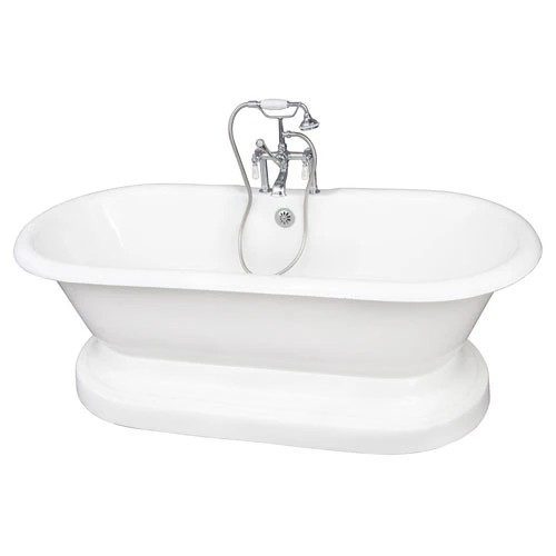BARCLAY TKCTDRH61B-CP1 COLUMBUS 61 INCH CAST IRON FREESTANDING SOAKER BATHTUB WITH PORCELAIN LEVER TUB FILLER AND HANDSHOWER IN CHROME