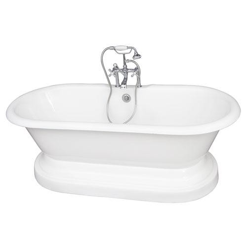 BARCLAY TKCTDRH61B-CP2 COLUMBUS 61 INCH CAST IRON FREESTANDING SOAKER BATHTUB WITH METAL CROSS HANDLE TUB FILLER AND HANDSHOWER IN CHROME