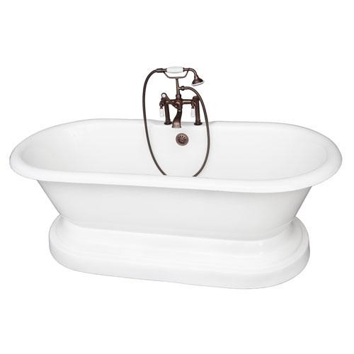 BARCLAY TKCTDRH61B-ORB1 COLUMBUS 61 INCH CAST IRON FREESTANDING SOAKER BATHTUB WITH PORCELAIN LEVER TUB FILLER AND HANDSHOWER IN OIL RUBBED BRONZE