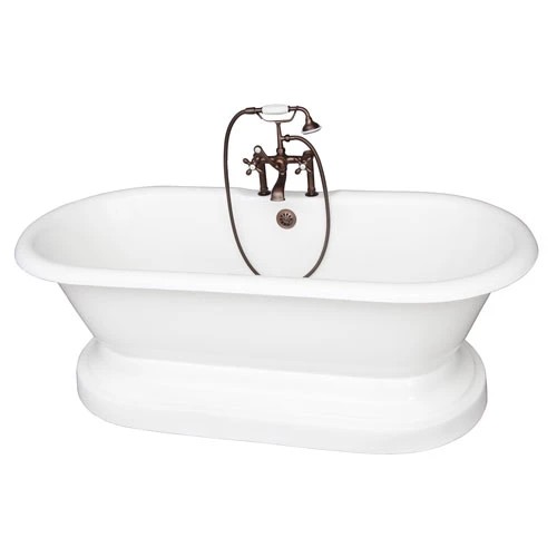 BARCLAY TKCTDRH61B-ORB2 COLUMBUS 61 INCH CAST IRON FREESTANDING SOAKER BATHTUB WITH METAL CROSS HANDLE TUB FILLER AND HANDSHOWER IN OIL RUBBED BRONZE