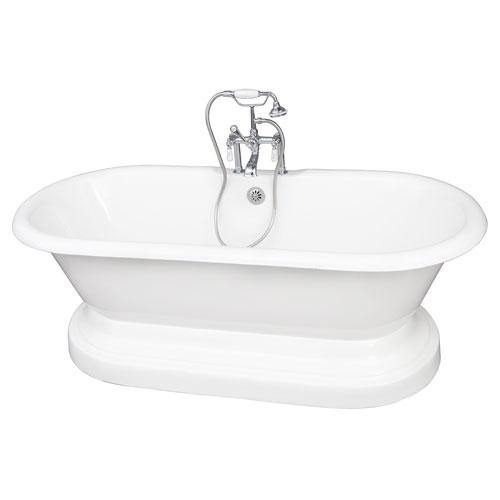 BARCLAY TKCTDRHB-CP1 DUET 66 INCH CAST IRON FREESTANDING SOAKER BATHTUB WITH PORCELAIN LEVER TUB FILLER AND HANDSHOWER IN CHROME