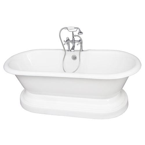 BARCLAY TKCTDRHB-CP2 DUET 66 INCH CAST IRON FREESTANDING SOAKER BATHTUB WITH METAL CROSS TUB FILLER AND HANDSHOWER IN CHROME