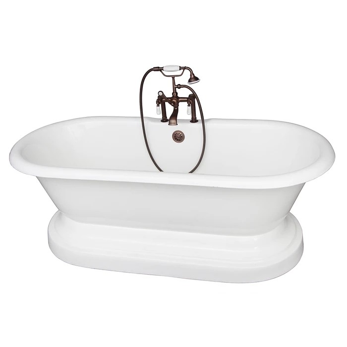 BARCLAY TKCTDRHB-ORB1 DUET 66 INCH CAST IRON FREESTANDING SOAKER BATHTUB WITH PORCELAIN LEVER TUB FILLER AND HANDSHOWER IN OIL RUBBED BRONZE