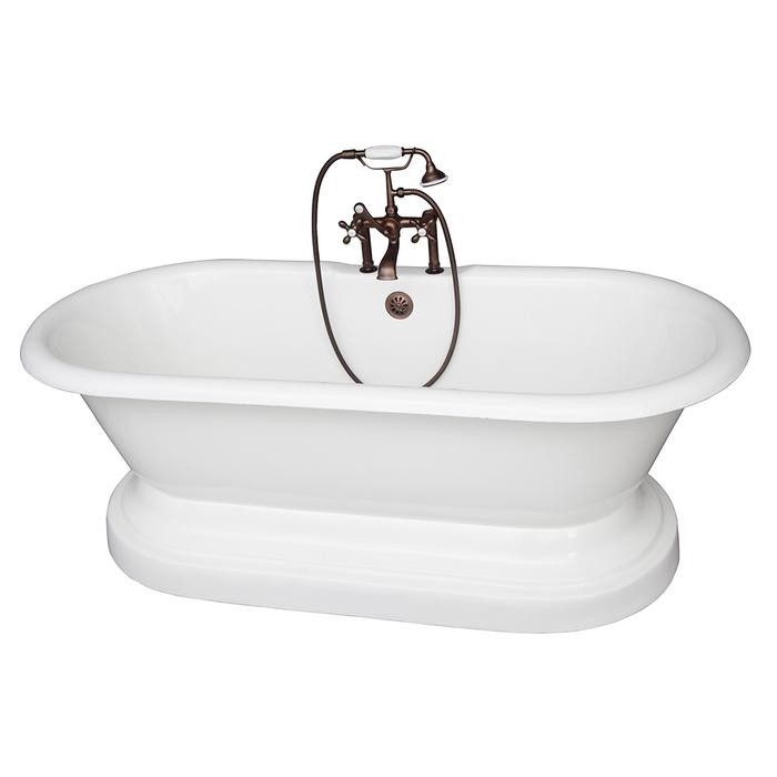 BARCLAY TKCTDRHB-ORB2 DUET 66 INCH CAST IRON FREESTANDING SOAKER BATHTUB WITH METAL CROSS TUB FILLER AND HANDSHOWER IN OIL RUBBED BRONZE