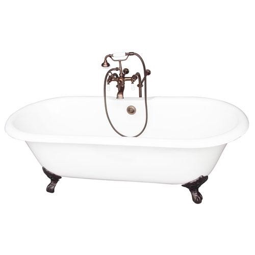 BARCLAY TKCTDRN61-ORB1 COLUMBUS 61 INCH CAST IRON FREESTANDING CLAWFOOT SOAKER BATHTUB IN WHITE WITH PORCELAIN LEVER TUB FILLER AND HAND SHOWER IN OIL RUBBED BRONZE