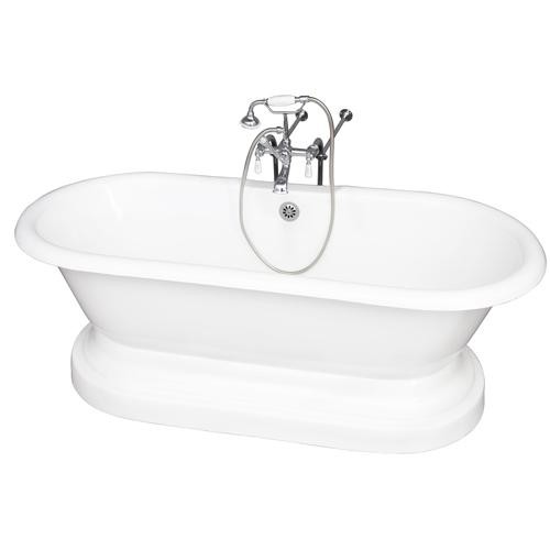 BARCLAY TKCTDRN61B-CP1 COLUMBUS 61 INCH CAST IRON FREESTANDING SOAKER BATHTUB WITH PORCELAIN LEVER TUB FILLER AND HANDSHOWER IN CHROME