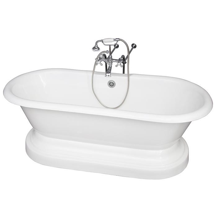 BARCLAY TKCTDRN61B-CP2 COLUMBUS 61 INCH CAST IRON FREESTANDING SOAKER BATHTUB WITH METAL CROSS HANDLE TUB FILLER AND HANDSHOWER IN CHROME