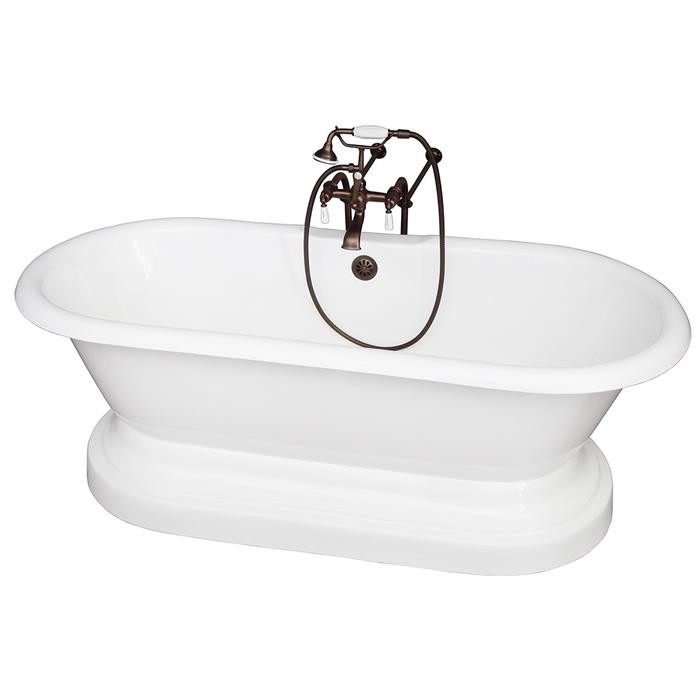BARCLAY TKCTDRN61B-ORB1 COLUMBUS 61 INCH CAST IRON FREESTANDING SOAKER BATHTUB WITH PORCELAIN LEVER TUB FILLER AND HANDSHOWER IN OIL RUBBED BRONZE