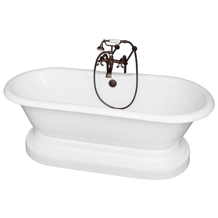BARCLAY TKCTDRN61B-ORB2 COLUMBUS 61 INCH CAST IRON FREESTANDING SOAKER BATHTUB WITH METAL CROSS HANDLE TUB FILLER AND HANDSHOWER IN OIL RUBBED BRONZE