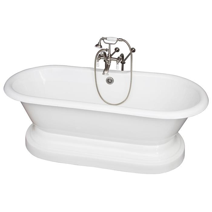 BARCLAY TKCTDRN61B-SN1 COLUMBUS 61 INCH CAST IRON FREESTANDING SOAKER BATHTUB WITH PORCELAIN LEVER TUB FILLER AND HANDSHOWER IN SATIN NICKEL