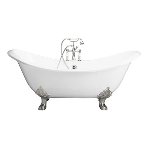 BARCLAY TKCTDSH-CP1 MARSHALL 72 INCH CAST IRON FREESTANDING CLAWFOOT SOAKER BATHTUB IN WHITE WITH 7 INCH DECK HOLE PORCELAIN LEVER TUB FILLER IN CHROME