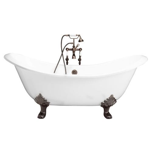 BARCLAY TKCTDSH-ORB1 MARSHALL 72 INCH CAST IRON FREESTANDING CLAWFOOT SOAKER BATHTUB IN WHITE WITH 7 INCH DECK HOLE PORCELAIN LEVER TUB FILLER IN OIL RUBBED BRONZE
