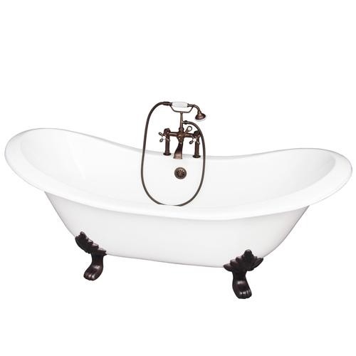 BARCLAY TKCTDSH-ORB2 MARSHALL 72 INCH CAST IRON FREESTANDING CLAWFOOT SOAKER BATHTUB IN WHITE WITH 7 INCH DECK HOLE METAL CROSS TUB FILLER IN OIL RUBBED BRONZE