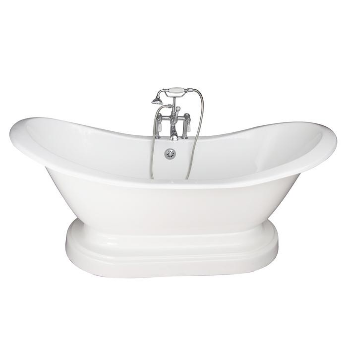 BARCLAY TKCTDSHB-CP1 MARSHALL 71 INCH CAST IRON FREESTANDING SOAKER BATHTUB IN WHITE WITH PORCELAIN LEVER TUB FILLER AND HAND SHOWER IN CHROME