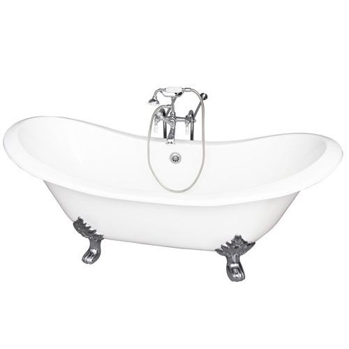 BARCLAY TKCTDSN-CP1 MARSHALL 72 INCH CAST IRON FREESTANDING CLAWFOOT SOAKER BATHTUB IN WHITE WITH PORCELAIN LEVER TUB FILLER AND HAND SHOWER IN CHROME