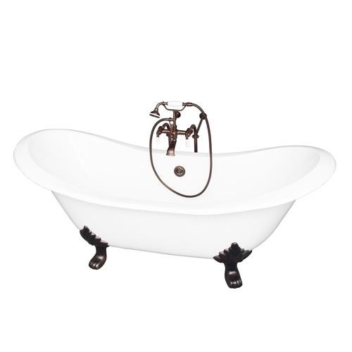 BARCLAY TKCTDSN-ORB1 MARSHALL 72 INCH CAST IRON FREESTANDING CLAWFOOT SOAKER BATHTUB IN WHITE WITH PORCELAIN LEVER TUB FILLER AND HAND SHOWER IN OIL RUBBED BRONZE