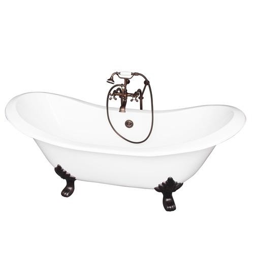 BARCLAY TKCTDSN-ORB2 MARSHALL 72 INCH CAST IRON FREESTANDING CLAWFOOT SOAKER BATHTUB IN WHITE WITH METAL CROSS TUB FILLER AND HAND SHOWER IN OIL RUBBED BRONZE