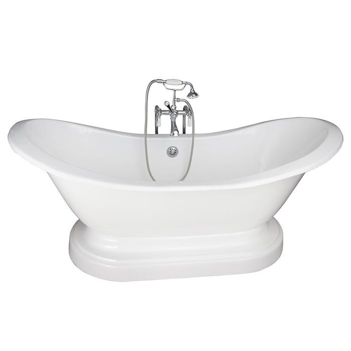 BARCLAY TKCTDSNB-CP1 MARSHALL 72 INCH CAST IRON FREESTANDING SOAKER BATHTUB IN WHITE WITH PORCELAIN LEVER TUB FILLER AND HAND SHOWER IN CHROME