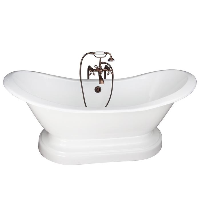 BARCLAY TKCTDSNB-ORB2 MARSHALL 72 INCH CAST IRON FREESTANDING SOAKER BATHTUB IN WHITE WITH METAL CROSS TUB FILLER AND HAND SHOWER IN OIL RUBBED BRONZE