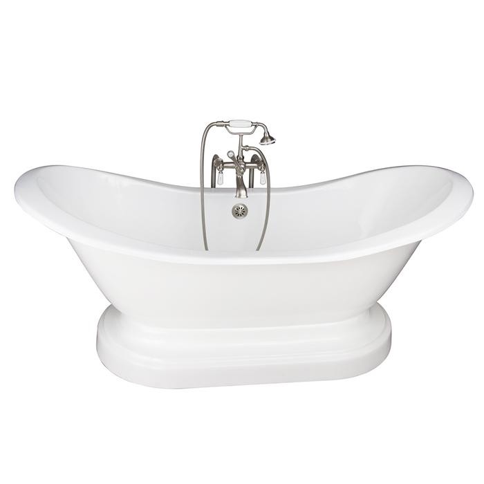 BARCLAY TKCTDSNB-SN1 MARSHALL 72 INCH CAST IRON FREESTANDING SOAKER BATHTUB IN WHITE WITH PORCELAIN LEVER TUB FILLER AND HAND SHOWER IN SATIN NICKEL