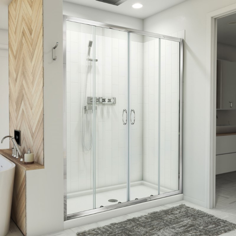 DREAMLINE D2116032X VISIONS 60 INCH SLIDING SHOWER DOOR WITH BASE AND WALL KIT
