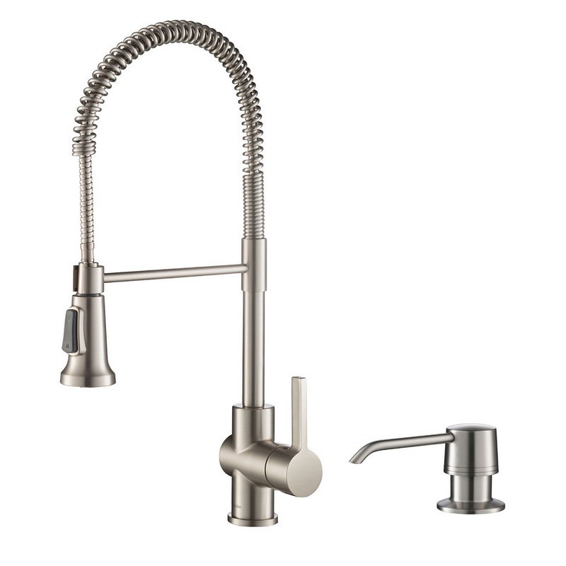 KRAUS KPF-1690SFS-KSD-31SFS BRITT SINGLE HANDLE COMMERCIAL KITCHEN FAUCET WITH SOAP DISPENSER IN ALL BRITE SPOT FREE STAINLESS STEEL