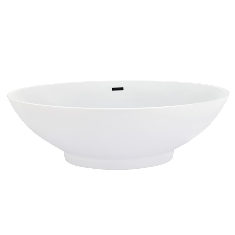 ALTAIR 51167-BAT-WH-FB ELBOW 66 1/2 INCH X 31 1/2 INCH FLATBOTTOM FREESTANDING ACRYLIC SOAKING BATHTUB IN GLOSSY WHITE WITH MATTE BLACK DRAIN AND OVERFLOW