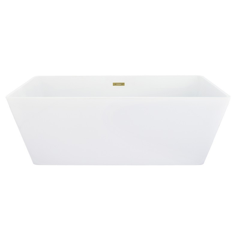 ALTAIR 51359-BAT-WH-FS TERRAK 59 1/8 INCH X 28 3/8 INCH FLATBOTTOM FREESTANDING ACRYLIC SOAKING BATHTUB IN GLOSSY WHITE WITH BRUSHED BRASS DRAIN AND OVERFLOW