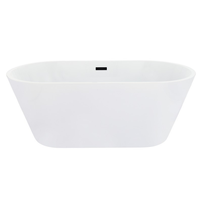 ALTAIR 51559-BAT-WH-FB KAPRUN 59 1/8 INCH X 29 1/2 INCH FLATBOTTOM FREESTANDING ACRYLIC SOAKING BATHTUB IN GLOSSY WHITE WITH MATTE BLACK DRAIN AND OVERFLOW