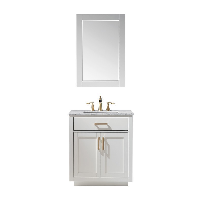 ALTAIR 531030-CA IVY 30 INCH SINGLE SINK BATHROOM VANITY SET WITH CARRARA WHITE MARBLE COUNTERTOP AND MIRROR