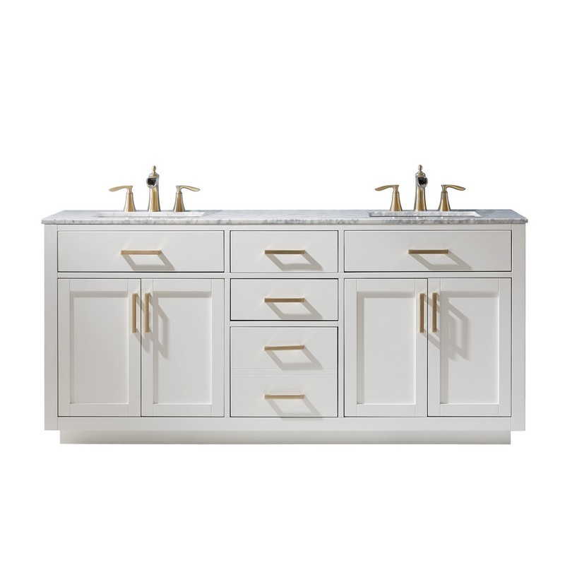 ALTAIR 531072-CA-NM IVY 72 INCH DOUBLE SINK BATHROOM VANITY WITH CARRARA WHITE MARBLE COUNTERTOP