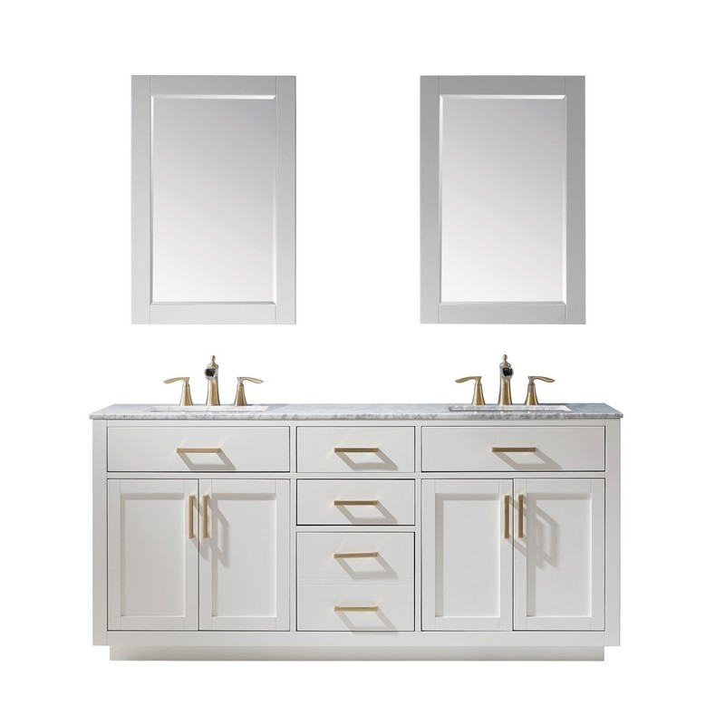 ALTAIR 531072-CA IVY 72 INCH DOUBLE SINK BATHROOM VANITY SET WITH CARRARA WHITE MARBLE COUNTERTOP AND MIRROR