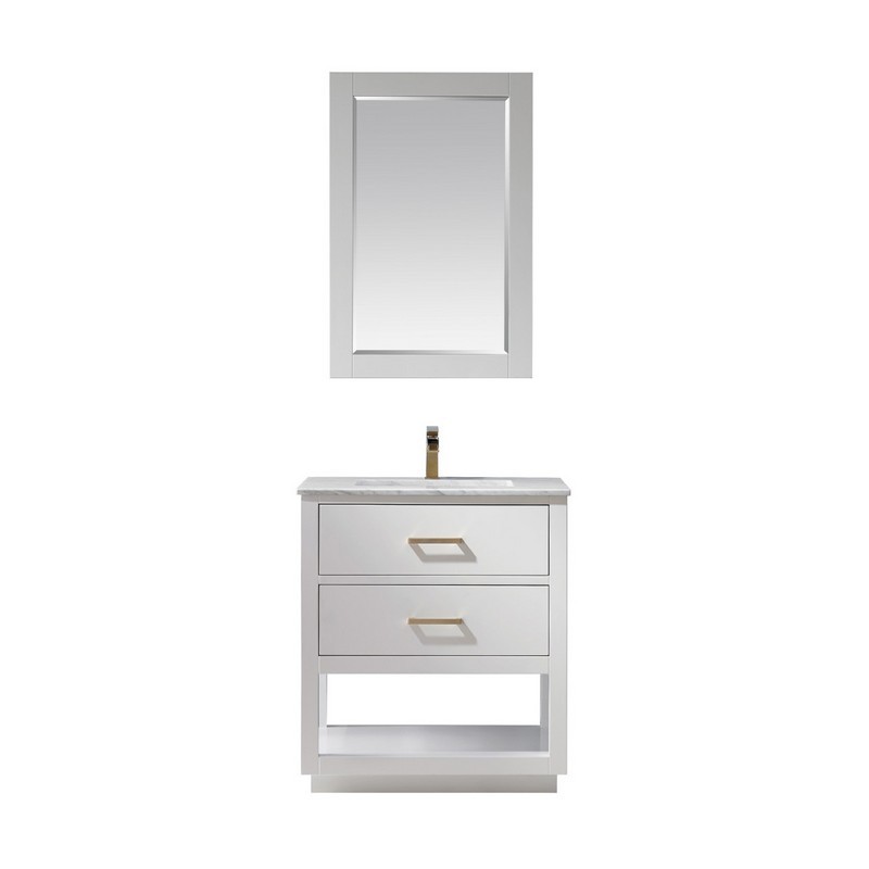 ALTAIR 532030-CA REMI 30 INCH SINGLE SINK BATHROOM VANITY SET WITH CARRARA WHITE MARBLE COUNTERTOP AND MIRROR