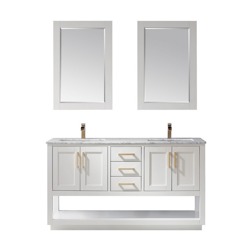 ALTAIR 532060-CA REMI 60 INCH DOUBLE SINK BATHROOM VANITY SET WITH CARRARA WHITE MARBLE COUNTERTOP AND MIRROR