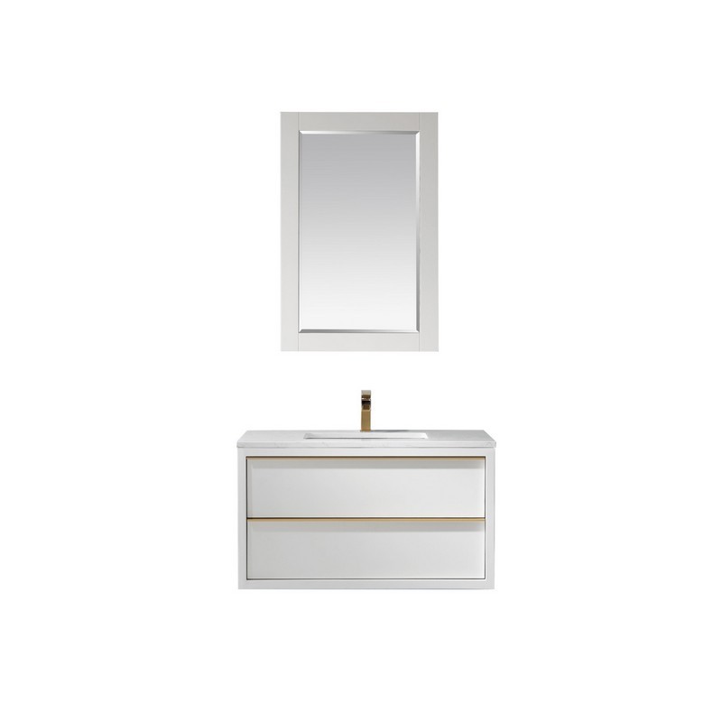 ALTAIR 534036-WH-AW MORGAN 36 INCH SINGLE SINK BATHROOM VANITY SET WITH COMPOSITE CARRARA WHITE STONE COUNTERTOP AND MIRROR