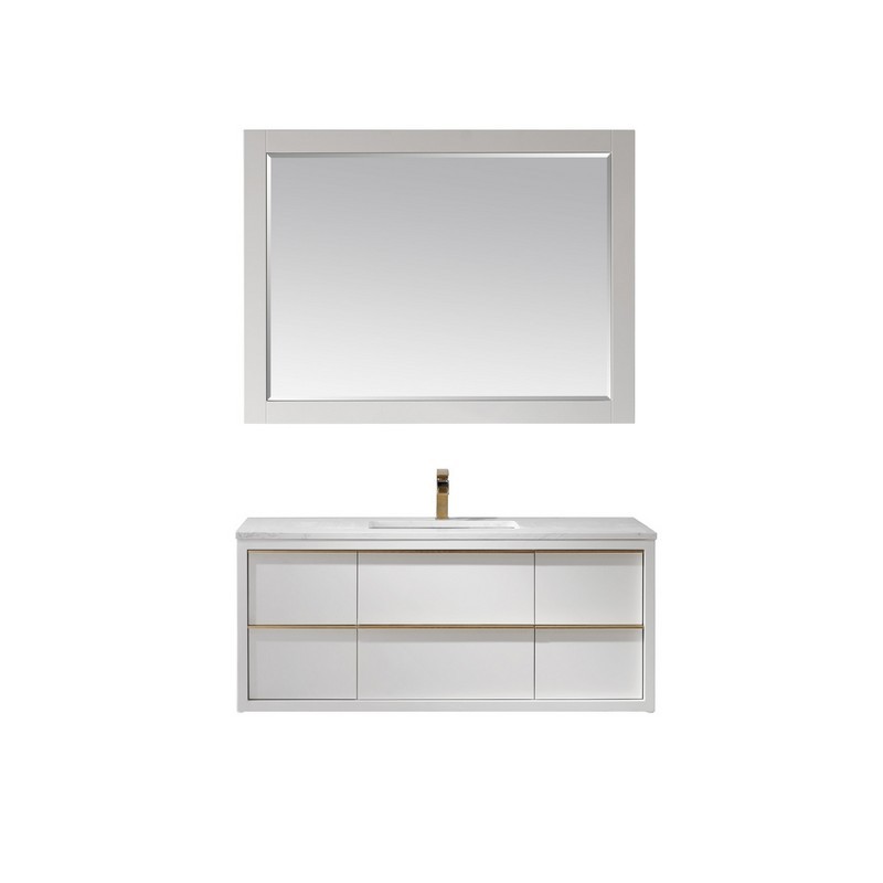 ALTAIR 534048-WH-AW MORGAN 48 INCH SINGLE SINK BATHROOM VANITY SET WITH COMPOSITE CARRARA WHITE STONE COUNTERTOP AND MIRROR