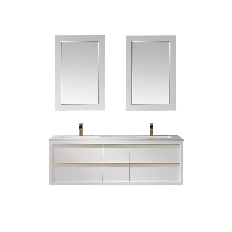 ALTAIR 534060-WH-AW MORGAN 60 INCH DOUBLE SINK BATHROOM VANITY SET WITH COMPOSITE CARRARA WHITE STONE COUNTERTOP AND MIRROR
