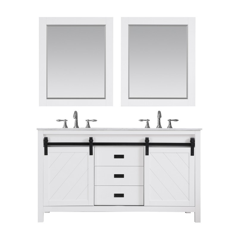 ALTAIR 536060-CA KINSLEY 60 INCH DOUBLE SINK BATHROOM VANITY SET WITH CARRARA WHITE MARBLE COUNTERTOP AND MIRROR