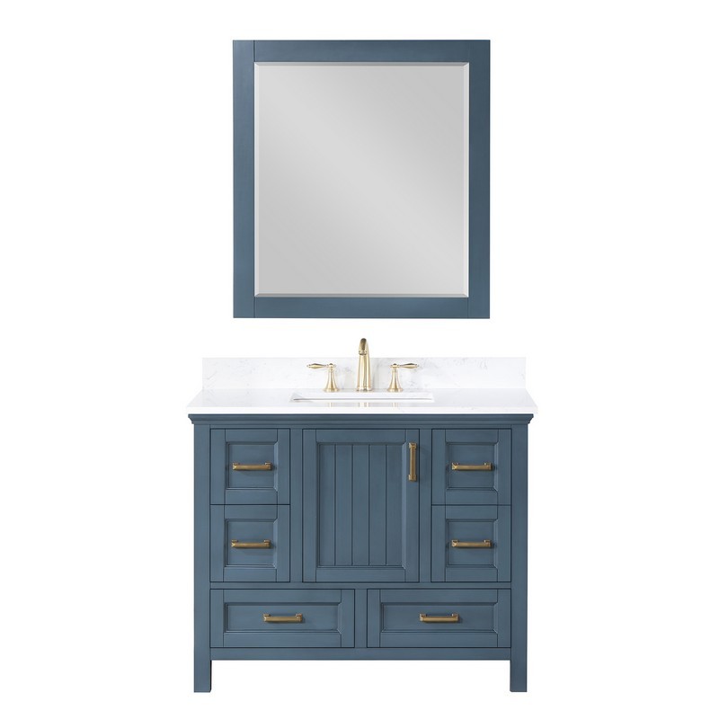 ALTAIR 538042-AW ISLA 42 INCH SINGLE SINK BATHROOM VANITY SET AND COMPOSITE CARRARA WHITE STONE COUNTERTOP WITH MIRROR