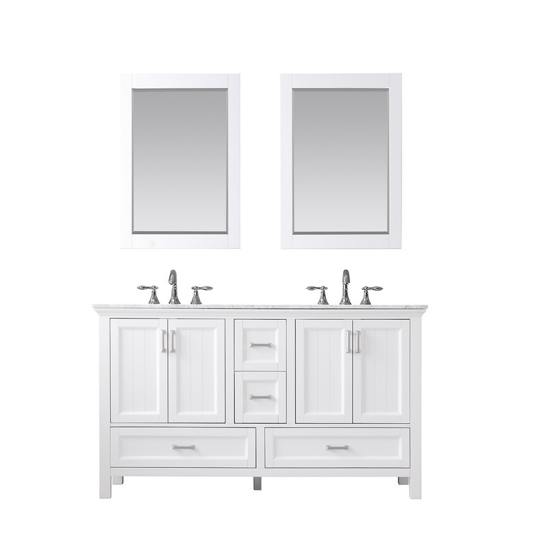 ALTAIR 538060-CA ISLA 60 INCH DOUBLE SINK BATHROOM VANITY SET WITH CARRARA WHITE MARBLE COUNTERTOP AND MIRROR