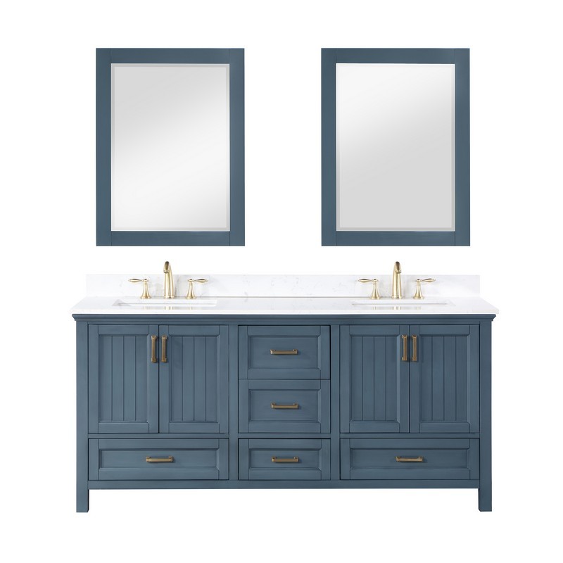 ALTAIR 538072-AW ISLA 72 INCH DOUBLE SINK BATHROOM VANITY SET AND COMPOSITE CARRARA WHITE STONE COUNTERTOP WITH MIRROR