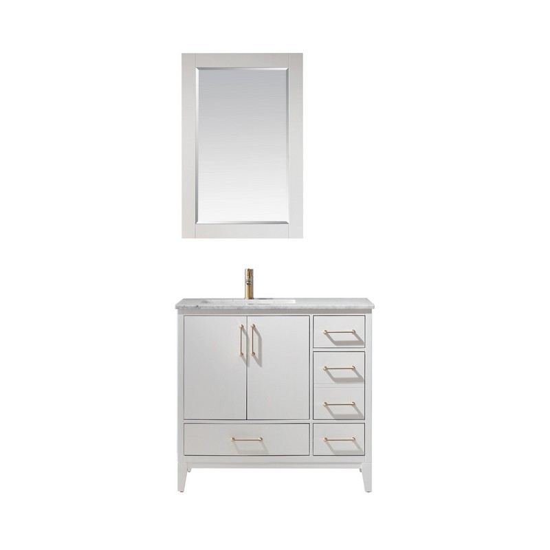 ALTAIR 541036-CA SUTTON 36 INCH SINGLE SINK BATHROOM VANITY SET WITH CARRARA WHITE MARBLE COUNTERTOP AND MIRROR