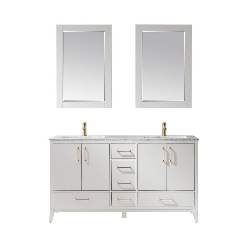 ALTAIR 541060-CA SUTTON 60 INCH DOUBLE SINK BATHROOM VANITY SET WITH CARRARA WHITE MARBLE COUNTERTOP AND MIRROR