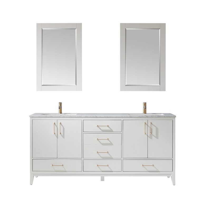 ALTAIR 541072-CA SUTTON 72 INCH DOUBLE SINK BATHROOM VANITY SET WITH CARRARA WHITE MARBLE COUNTERTOP AND MIRROR